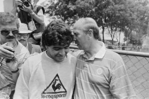 1986 World Cup Finals in Mexico. Argentina footballer Diego Maradona speaks to