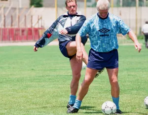 1990 World Cup Finals in Italy. England footballer Paul Gascoigne ajoking around