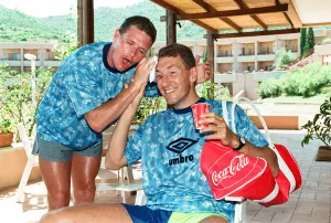 00302 Prints: 1990 World Cup Finals in Italy. England footballers Paul Gascoigne (left