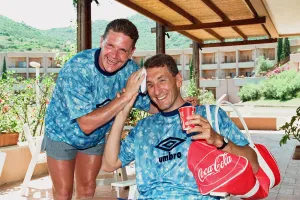00302 Prints: 1990 World Cup Finals in Italy. England footballers Paul Gascoigne (left