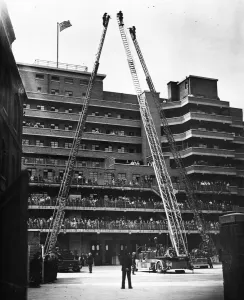 Air Raids Prints: 2nd anniversary of the National Fire Service Drill at Regional Headquarters in Lambeth