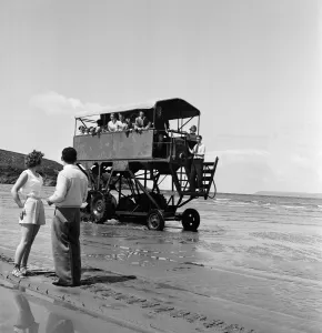 With 30 passengers aboard, the sea tractor at work between Burgh Island