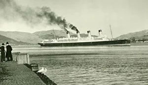 Liner Prints: The 44, 000 ton RMS Aquitania seen here sailing passed Gourrock Pier on her last journey