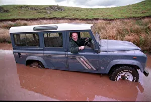 00143 Prints: 4X4 OFF ROAD INSTRUCTION FOR ROAD RECORD LAND ROVER DEFENDER WADING THROUGH RIVER