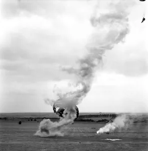 Parachute Prints: 50 years of Gunnery Anniversary: A member of the Free-Fall Team landing on target