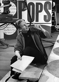 50th top of the pop show, BBC TV Studios, Mr Producer Johnnie Stewart at work on this