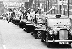 00969 Prints: Some of the 60 angry Cabbies forced to queue outside the London Carriage Office