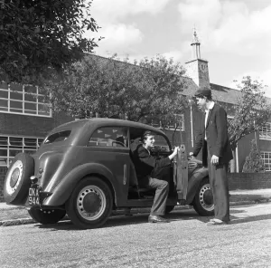 Grammar School Prints: 6th Form pupils of Bournemouth Grammar School seen here parking the car after driving to