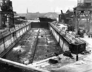 Cranes Prints: The 715-foot long dry dock at Swan Hunter shipbuilders in Wallsend