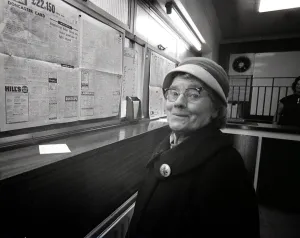 72 year old lady Lottie Benger pops in to a Ladies only betting shop in Worcester to