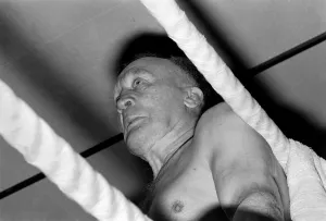 73 years old, and still boxing, Fred Oldham, a Shirley, Birmingham, pig farmer