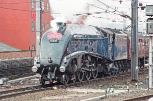 The A4 locomotive Sir Nigel Gresley sets off from Newcastle Central Station bound for