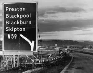 Sign Prints: A59 Exit Sign, this monster sign, 23ft by 19ft is the largest road sign ever erected in
