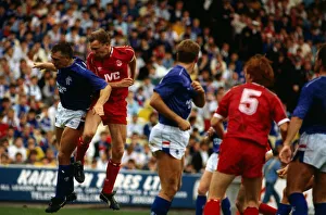 Aberdeen versus Rangers Premier Davie Dodds heads ball past Graham Roberts August 1987