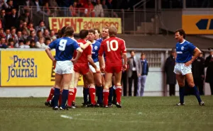 Aberdeen versus Rangers Premier Players argue as Graeme Souness is sent off May 1987