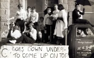 Banner Prints: Aberystwyth lady students of Alexandra Hall in Aber celebrating our Ashes win in