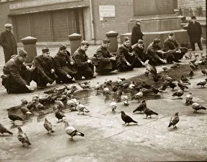 00190 Prints: ABWW2 33 American troops feeding pigeons in London England Circa 1943