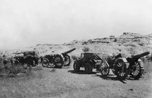 Italian Prints: Abyssinian War Circa October 1935 Italian forces seen with 120mm gun near to