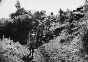 01023 Prints: Abyssinian War September 1935 Abyssinian troops advancing under cover on the Ogadan