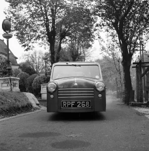 The AC Petite British microcar, with a rear mounted 350cc Villiers single cylinder