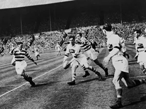 Action from the 1949 Rugby League Cup Final at Wembley between Bradford