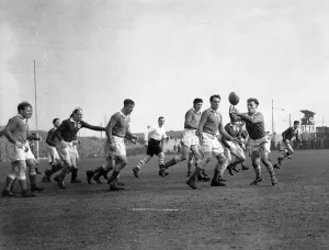 Passing Prints: Action from the 1953 Five Nations Match between Wales and Irland at the St Helens Ground