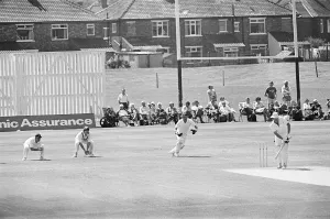 Action from the Britannic Assurance County Championship match at Acklam Park between