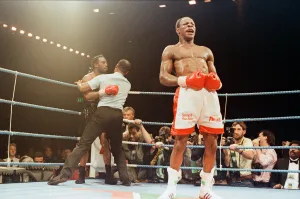 Action from the Chris Eubank v Nigel Benn fight at the NEC in Birmingham