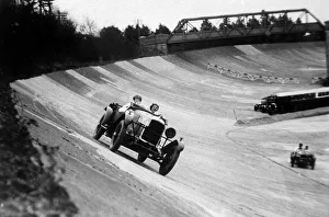 00168 Prints: Action during a motor race at Brooklands track in Surrey March 1966