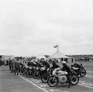 Action from the start of the Daily Herald Motor Cycle Racing Championship at Thruxton