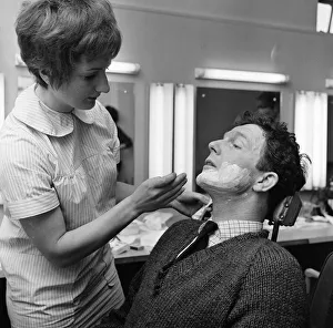 Television Studios Prints: Actor Alan Bennion seen here in make up at the BBC Lime Grove studio being made up as Ice