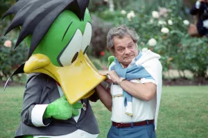 Actor David Jason pictured with Count Duckula (who is voiced by David Jason