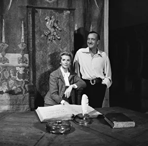 Actor David Niven and actress Deborah Kerr pictured during the filming of their latest