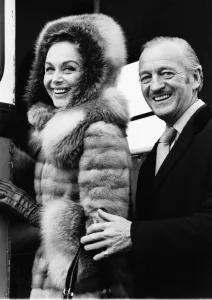 Actor David Niven with his wife photographed on December 13th after their arrival