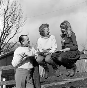 Actor John Mills, wife Mary Hayley Bell and their daughter Hayley Mills pictured out in