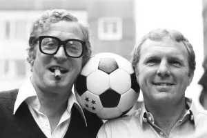 Cigar Prints: Actor Michael Caine with England football legend Bobby Moore who both star in the new