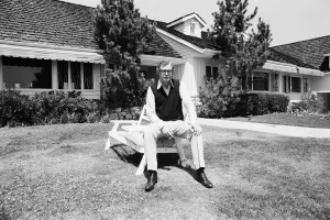 Exterior Scenes Prints: Actor Michael Caine relaxes outside his home in California, USA. 15th April 1984
