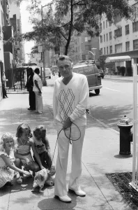 Actor Richard Burton out walking his dog near his New York Hotel