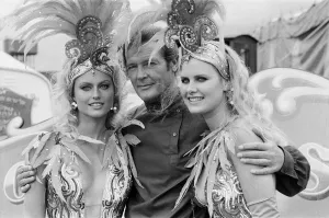 Actor Roger Moore on location at the RAF Upper Heyford, Oxon