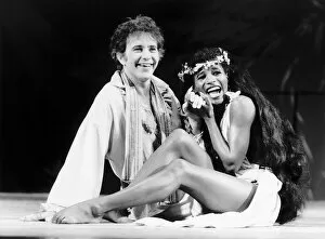 Images Dated 16th July 1985: Actor and singer David Essex poses on stage with Sinitta Renet during a dress rehearsal