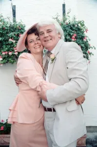 Actor Tony Booth and Nancy Jaeger at their wedding in the Jaeger family