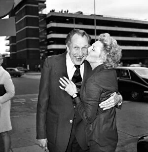 Images Dated 19th April 1975: Actor Vincent Price was met at Heathrow Airport by his wife, actress Coral Browne. Mr