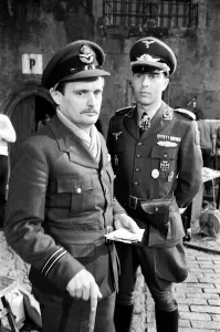 00658 Prints: Actors David McCallum (left) and Anthony Valentine on the film set during filming of