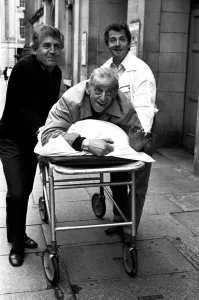 00481 Prints: Actors Peter Baldwin, Ben Warriss and David Ross outside the Theatre Royal
