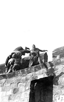 00088 Prints: Actors and stunt men fighting on the wall of Alnwick Castle in 1981