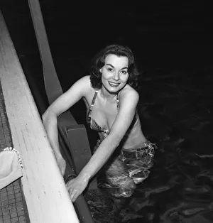 Actress Anne Heywood learning to swim for her role in the film Floods of Fear