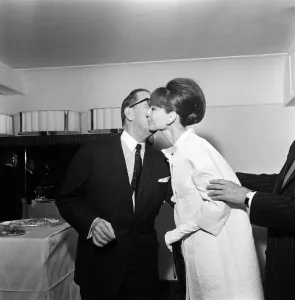 01130 Prints: Actress Audrey Hepburn pictured at a press reception at the Savoy Hotel in London
