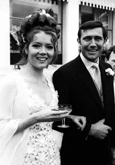 Actress Diana Rigg with George Lazenby getting married during the filming of