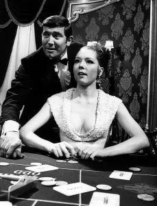 Actress Diana Rigg with George Lazenby as James Bond 007 in a scene from the film On Her