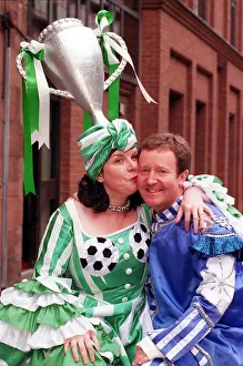 Actress Elaine C Smith and actor Jonathan Watson May 1998 wearing Rangers